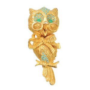 Vintage Signed DeNicola Faux-Turquoise Owl Brooch